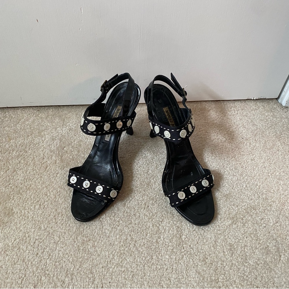 Manolo Blahnik Elegant Black Heels with White Button Accents